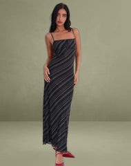 Darsih Maxi Dress in Irregular Stripe Grey Black