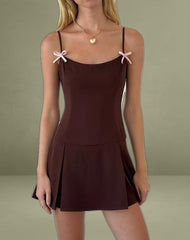 Calilia Cami Dress in Bitter Chocolate with Pink Bows