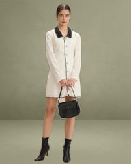 White Contrasting Button-Up Mini Dress