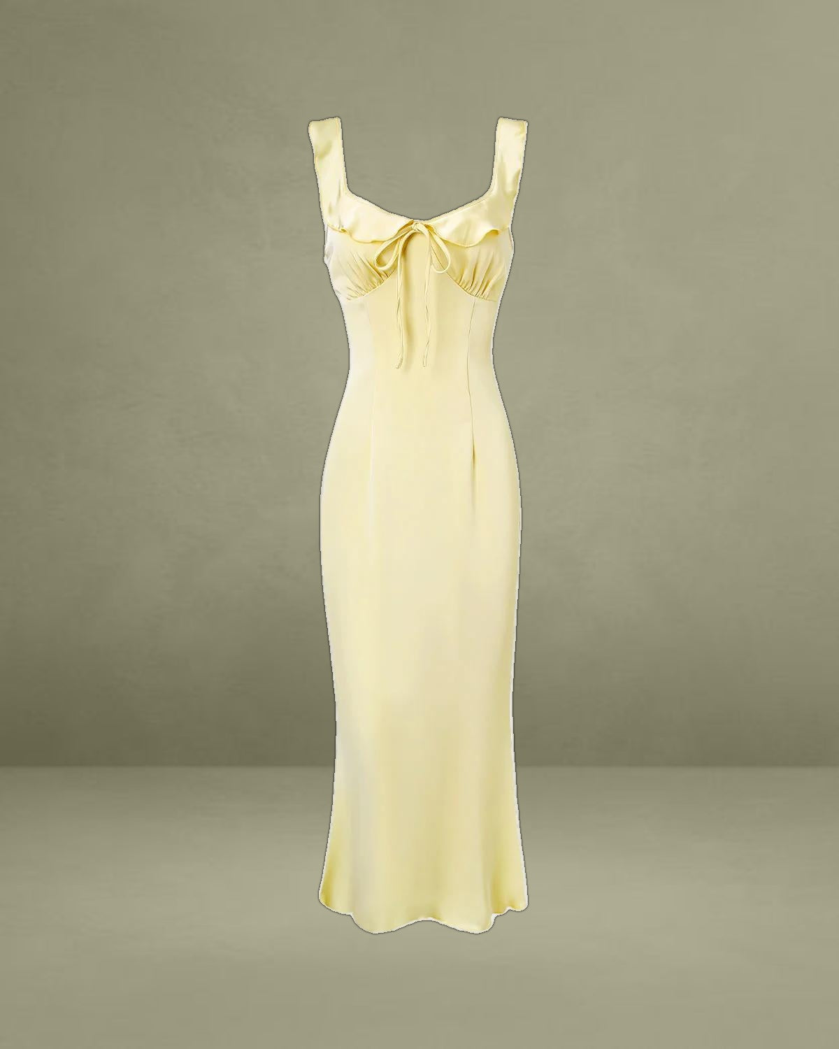 Yellow V Neck Ruffle Mermaid Midi Dress