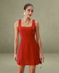 Red Square Neck A-Line Mini Dress