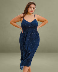 Navy Polka Dot Plus Size Slip Midi Dress