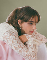 Silvanna Long Sleeve Keyhole Mini Dress in Lace Ivory