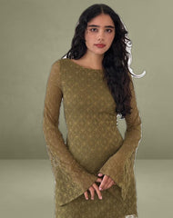 Sevila Long Sleeve Mini Dress in Textured Moss Green