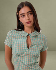 Medora Keyhole Mini Dress in Teal Check