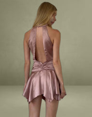 Hydri Satin Halterneck Mini Dress in Baby Pink