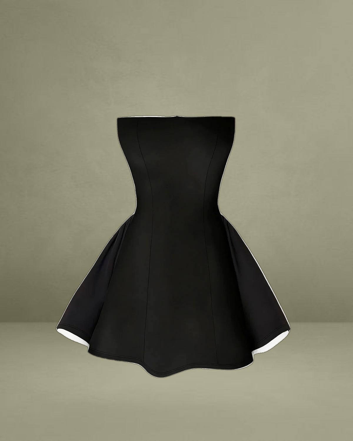 Black Contrasting Strapless A-Line Mini Dress