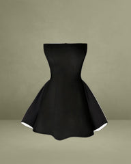 Black Contrasting Strapless A-Line Mini Dress
