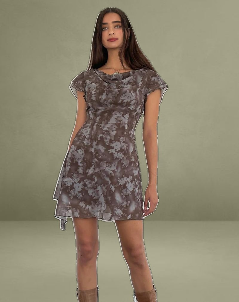Valencia Mini Dress in Botanical Shadow Brown