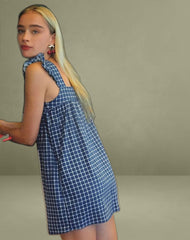 Sanaly Mini Dress in Navy Tartan Rami
