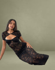 Rium Unlined Midi Dress in Lace Black