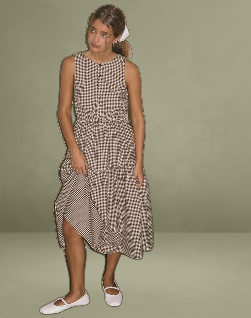 Galuh Smock Dress in Mini Brown Gingham