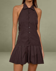 Mikena Collared Dress in Deep Mahogany