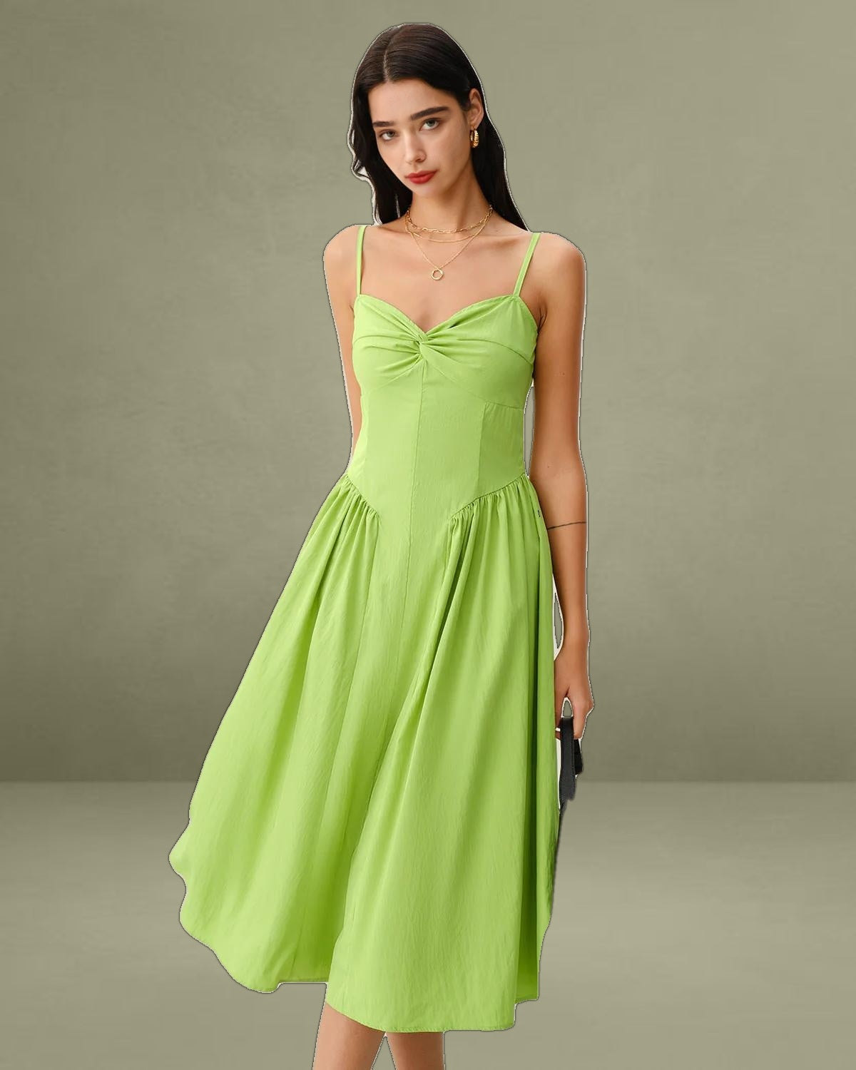 Green Sweetheart Neck Slip Midi Dress