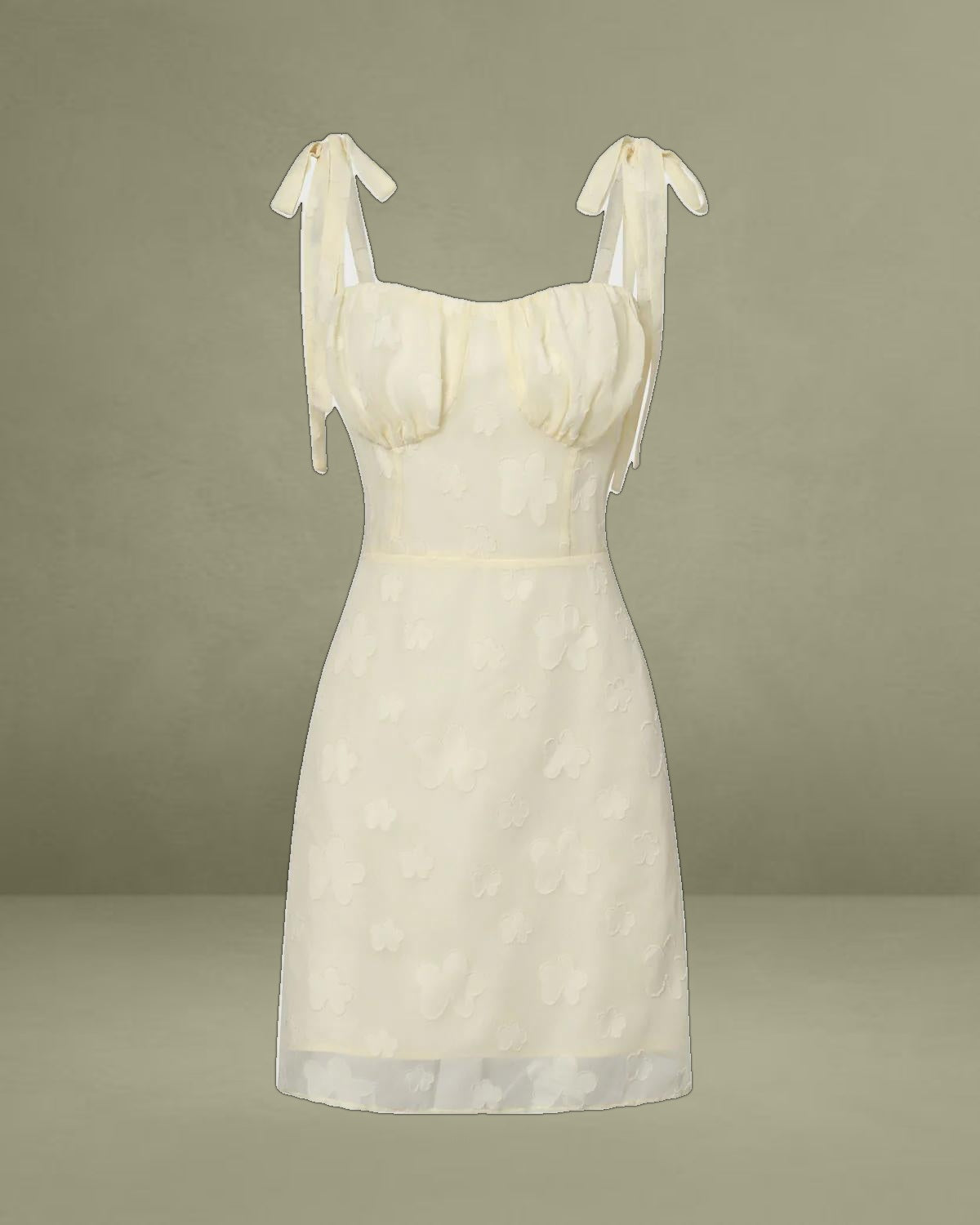 Yellow Jacquard Tie Strap Mini Dress