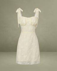 Yellow Jacquard Tie Strap Mini Dress