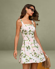 Pink Floral Ruched Belted Slip Mini Dress