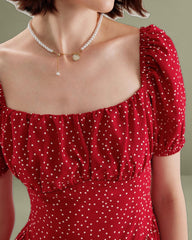 Red Polka Dot Square Neck Mini Dress