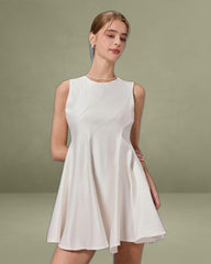 Beige Round Neck Sleeveless Mini Dress