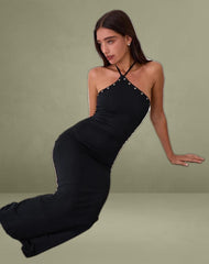 Ishikawa Asymmetrical Maxi Dress with Eyelets in Black