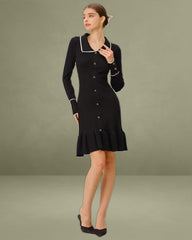 Black Contrasting Bodycon Button Sweater Dress