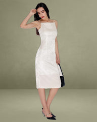 White Beaded Strap Slip Midi Dress