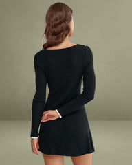 Black Contrasting Sweater Mini Dress