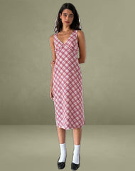 Liva Midi Dress in Pink Tartan