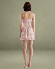 Pink Floral Sweetheart Neck Slip Mini Dress