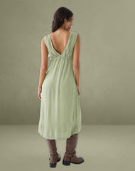 Havisla Tie Front Midi Dress in Sage Green