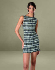 Takayi Mini Dress in Linen Mono Check Green