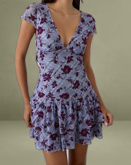 Elaya Dress in Lotus Flock Checked Lavender