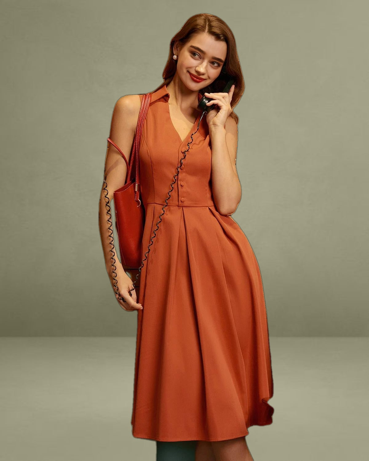 Red Button Sleeveless Midi Dress