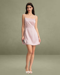 Pink Square Neck Satin Mini Dress