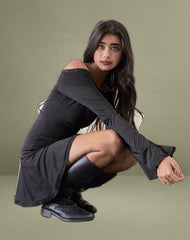 Elwyn Bardot Mini Dress in Slinky Black