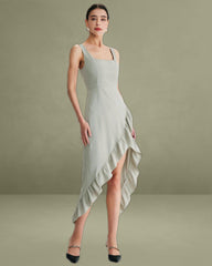 Green Ruffle Slit Slip Maxi Dress