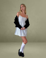 Tisyani Mini Dress in Vertical Grey Stripe