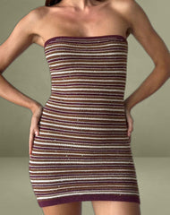 Rosbina Bandeau Mini Dress in Shimmer Stripe Knit Rust