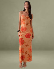 Dalesio Maxi Dress in Watercolour Hibiscus Orange