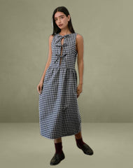 Prelith Midi Dress in Black Grey Tonal Gingham