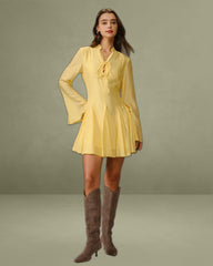 Yellow Bell Sleeve A-Line Mini Dress