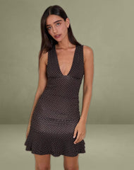 Lanai Mini Dress in Micro Polka Brown