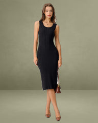 Black U Neck Bodycon Sleeveless Sweater Dress