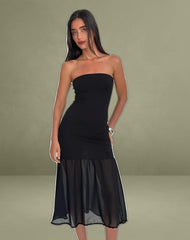 Sachiko Bandeau Midi Dress in Chiffon Jersey Black