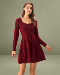 Wine Red A-Line Sweater Dress