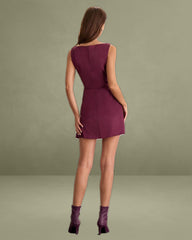 Purple Boat Neck Sleeveless Mini Dress
