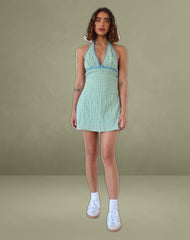 Corla Mini Dress in Check Green