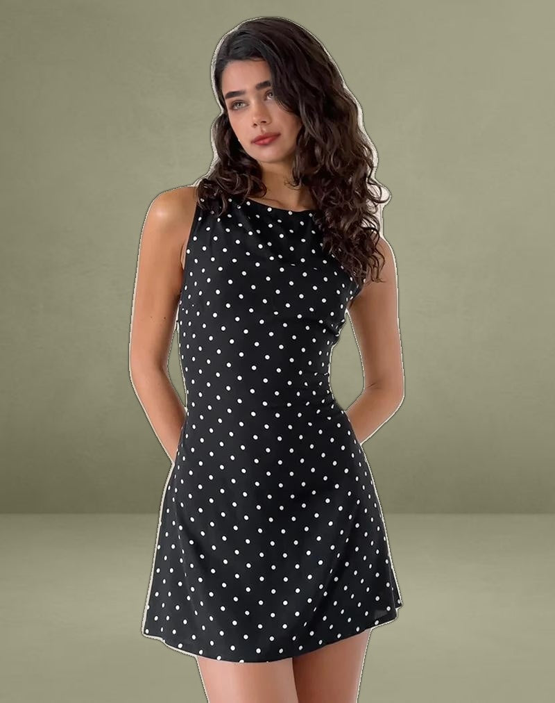 Ayana Backless Mini Dress in Polka Black