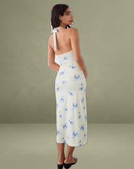 Fadwa Midi Dress in Floral Stripe Cream