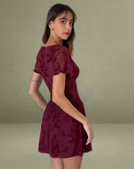 Geni Mini Dress in Botanical Flower Maroon